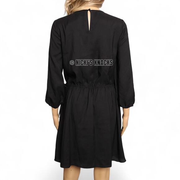 Le Gali Black Fishnet Mini Dress Drawstring Waist Babydoll 3/4 Sleeve Size XS - Picture 7 of 12